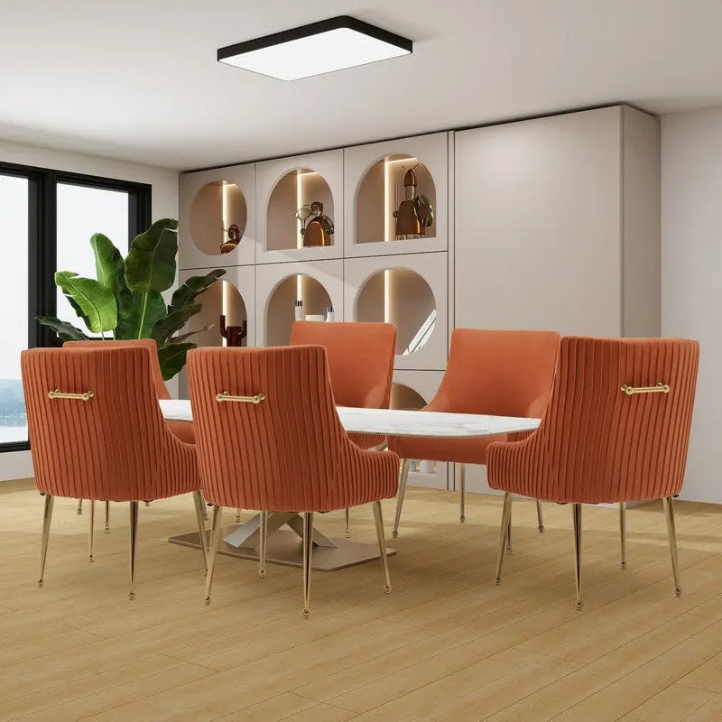 Sedia da pranzo o da toilette SEYNAR Modern Glam Boucle plissé in velluto, set da 6 con maniglia posteriore