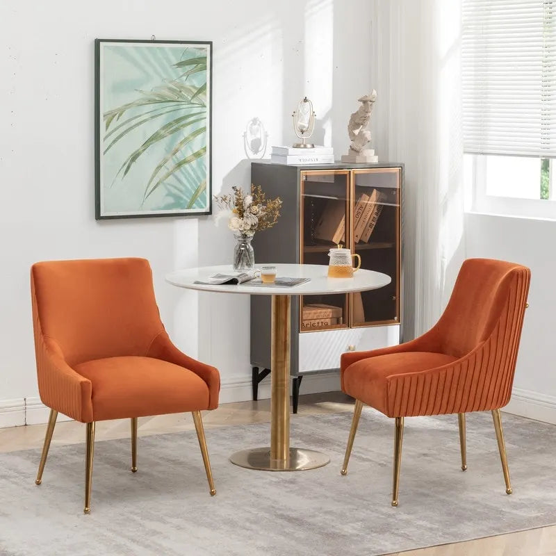 SEYNAR Modern Glam Boucle Pleated Velvet Dining Chair or Vanity Chair Set of 6 with Rear Handle
