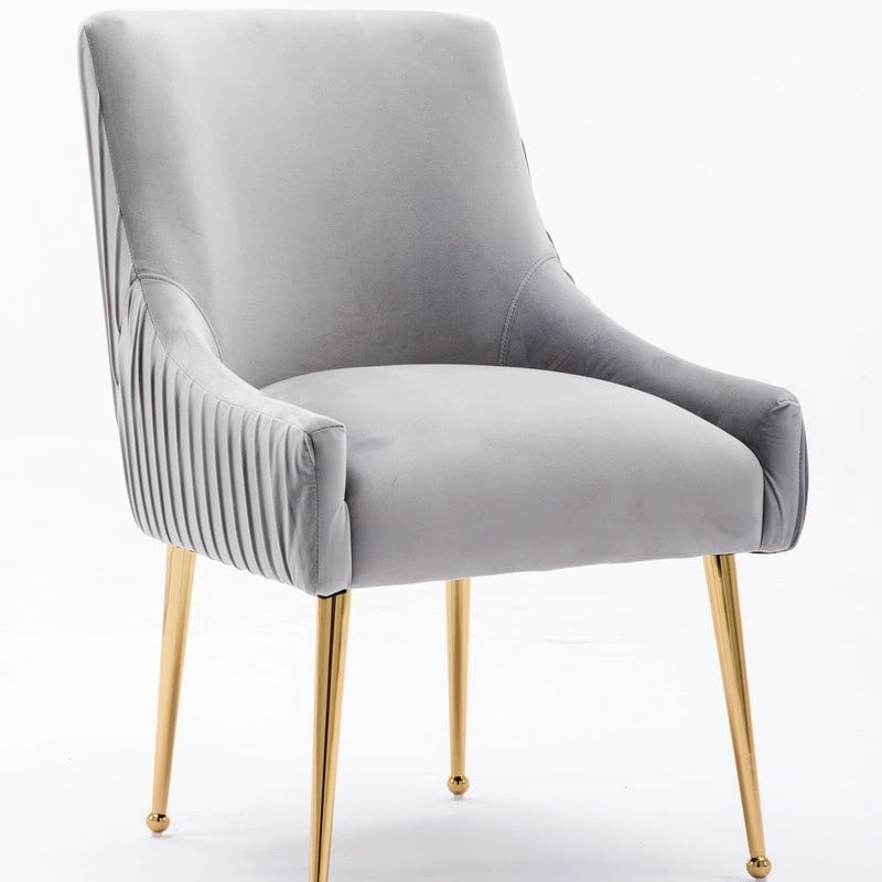 SEYNAR Modern Glam Boucle Pleated Velvet Dining Chair or Vanity Chair Set of 6 with Rear Handle