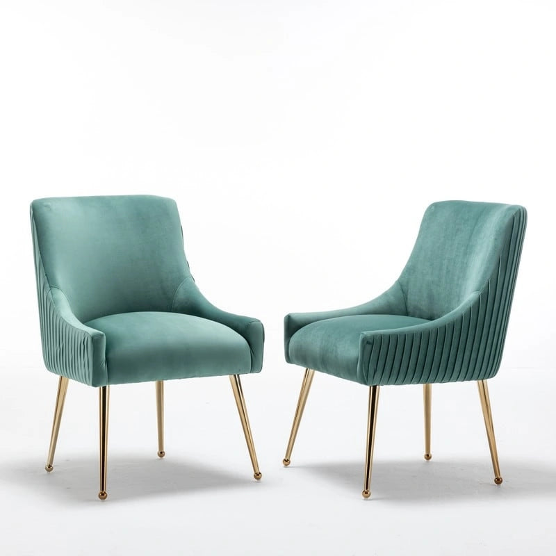 SEYNAR Modern Glam Boucle Pleated Velvet Dining Chair or Vanity Chair Set of 6 with Rear Handle