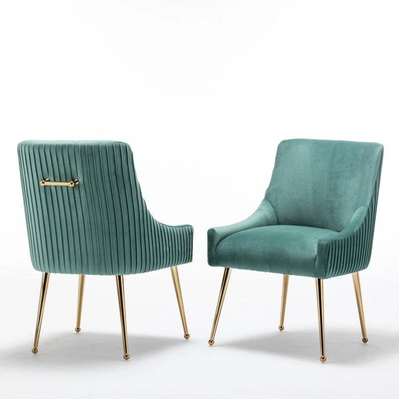 SEYNAR Modern Glam Boucle Pleated Velvet Dining Chair or Vanity Chair Set of 6 with Rear Handle