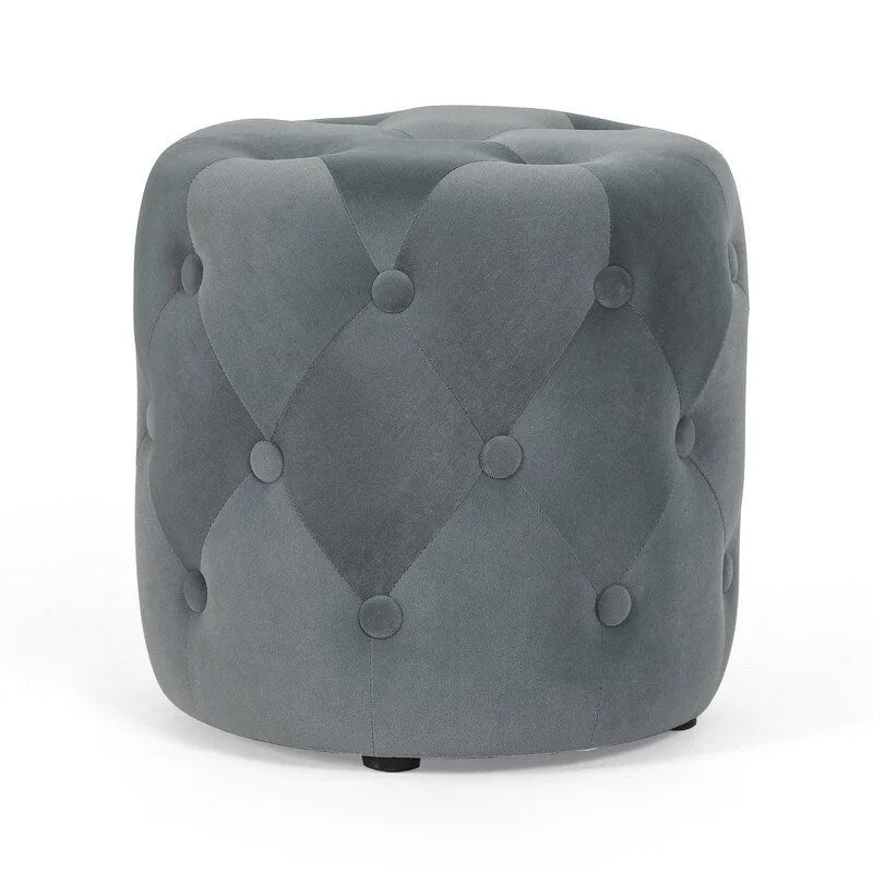 Adeco Tufted Round Ottoman - Upholstered Ottoman Footstool Foot Rest