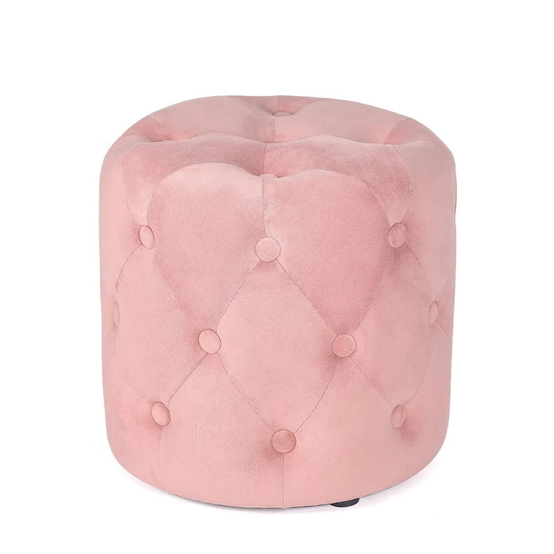 Adeco Tufted Round Ottoman - Upholstered Ottoman Footstool Foot Rest