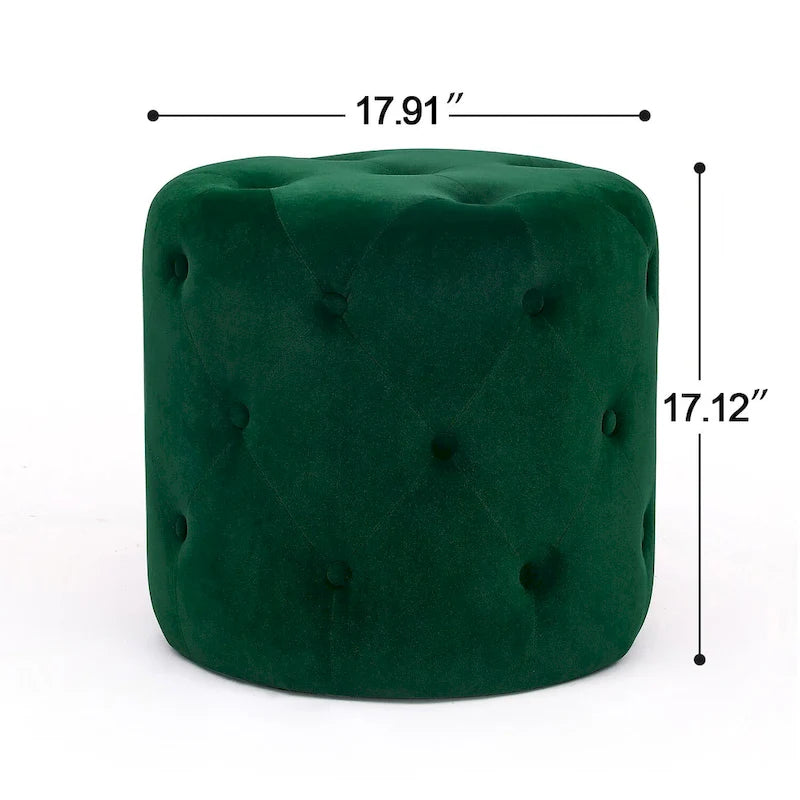 Adeco Tufted Round Ottoman - Upholstered Ottoman Footstool Foot Rest