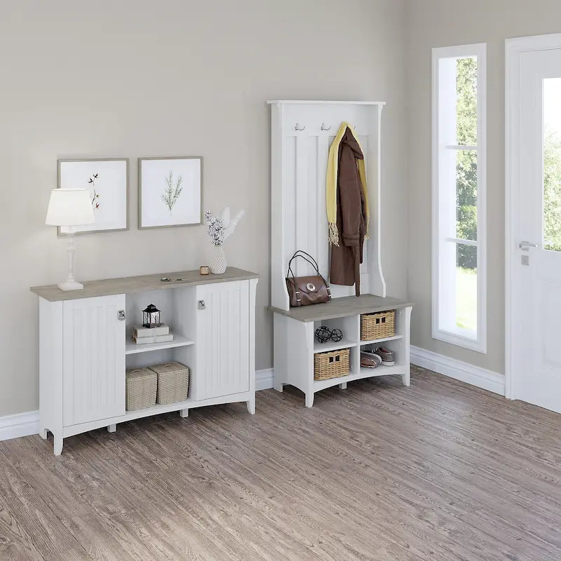 Salinas Storage Cabinet and Hall Tree Shoe Bench Set by Bush Furniture