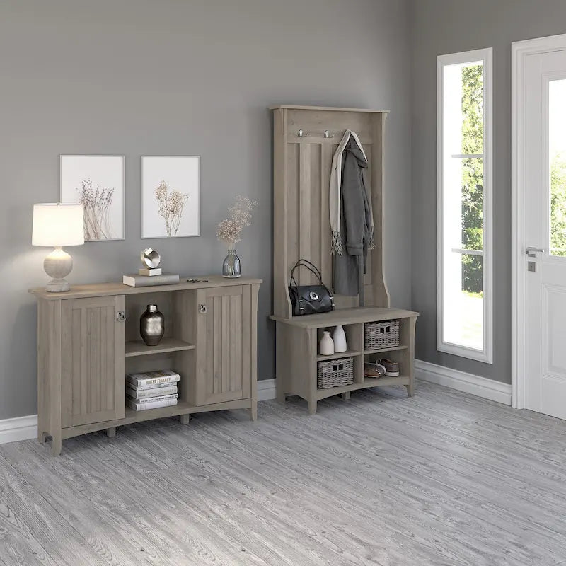 Salinas Storage Cabinet and Hall Tree Shoe Bench Set by Bush Furniture