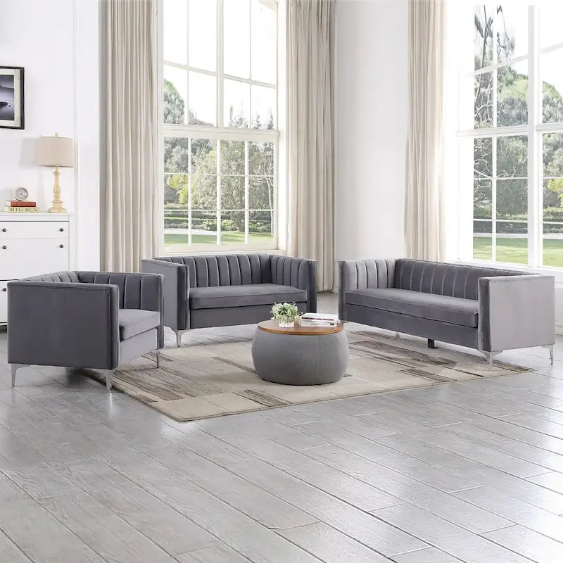 Morden Fort Living Room Furniture Sets Couches for Living Room, Chair, Couch and Sofa 3 Pieces, Fabric, Dutch Velvet