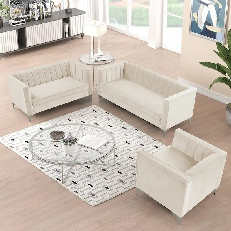 Morden Fort Living Room Furniture Sets Couches for Living Room, Chair, Couch and Sofa 3 Pieces, Fabric, Dutch Velvet
