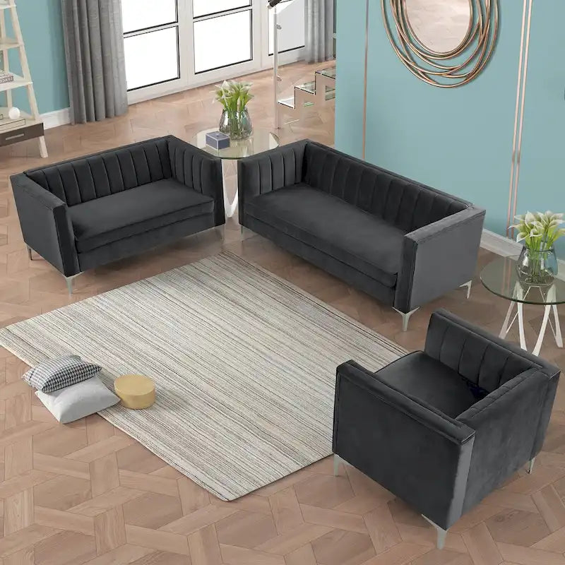 Morden Fort Living Room Furniture Sets Couches for Living Room, Chair, Couch and Sofa 3 Pieces, Fabric, Dutch Velvet
