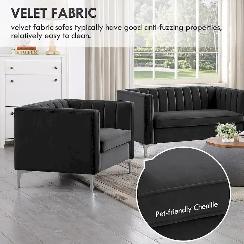 Morden Fort Living Room Furniture Sets Couches for Living Room, Chair, Couch and Sofa 3 Pieces, Fabric, Dutch Velvet