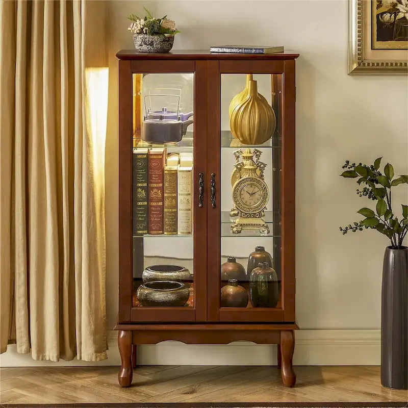 Curio Cabinet Lighted Curio Diapaly Cabinet with Adjustable Shelves