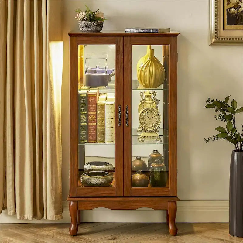 Curio Cabinet Lighted Curio Diapaly Cabinet with Adjustable Shelves