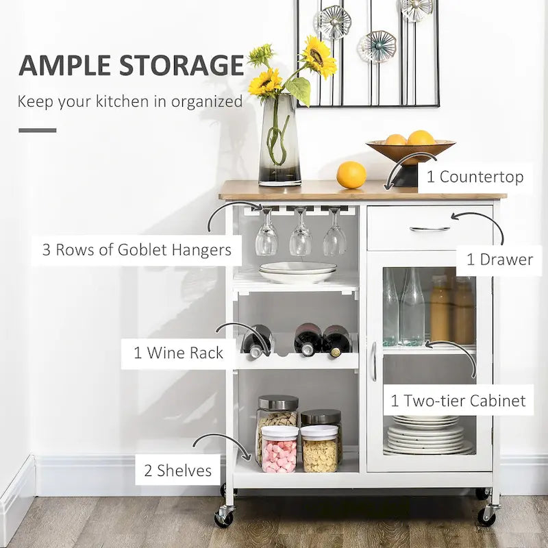HOMCOM Utility Kitchen Cart, Rolling Kitchen Island Storage Trolley