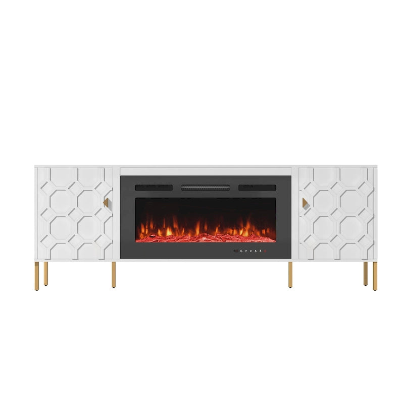 Clihome High Gloss Storage 70 TV Stand with 36 Electric Fireplace