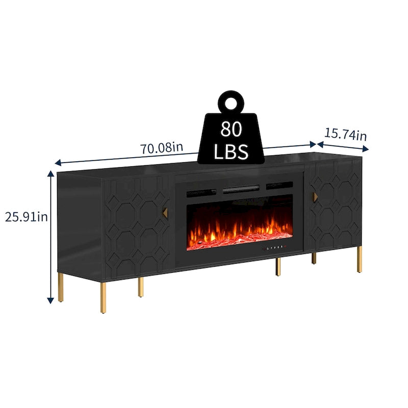 Clihome High Gloss Storage 70 TV Stand with 36 Electric Fireplace