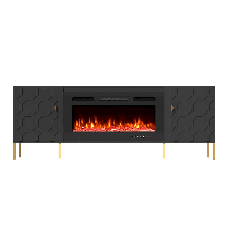 Clihome High Gloss Storage 70 TV Stand with 36 Electric Fireplace