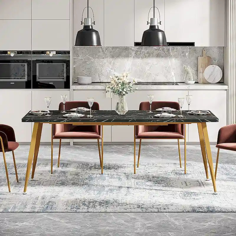 Large Dining Table for 6 to 8, Kitchen Furniture, Brown/ Black