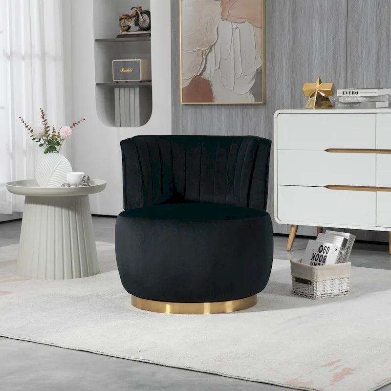 Poltrone rotonde a botte senza braccioli, girevoli a 360 gradi, rivestite in velluto HOMEFUN