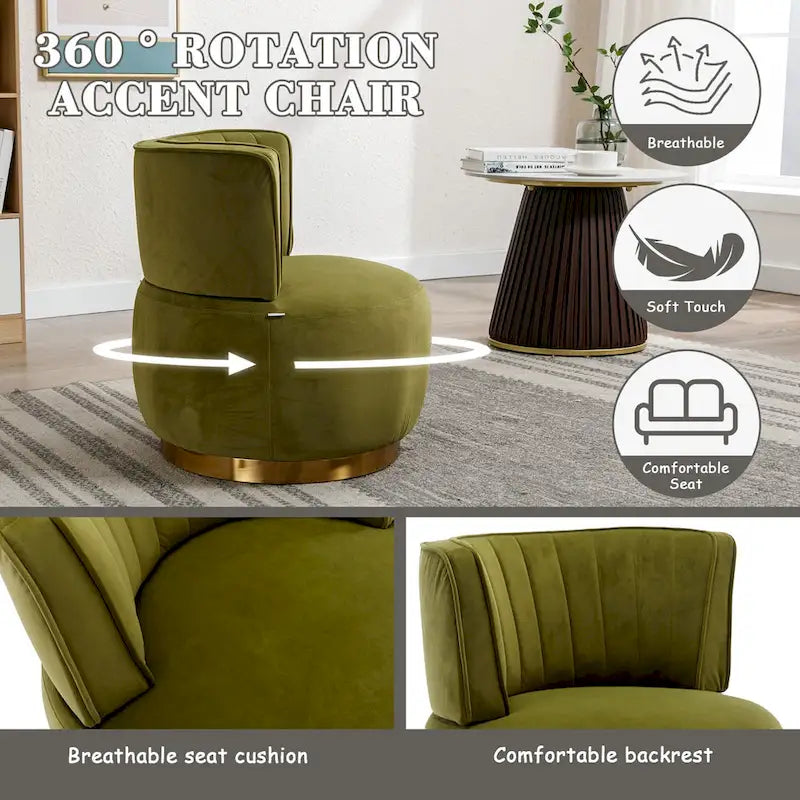 Poltrone rotonde a botte senza braccioli, girevoli a 360 gradi, rivestite in velluto HOMEFUN