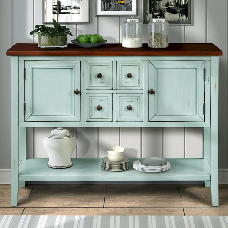 Credenza/Mobile Buffet in Stile Retrò, Tavolino Consolle in Legno con Ripiano Inferiore, Facile da Montare, per Soggiorno, Cucina, Ingresso