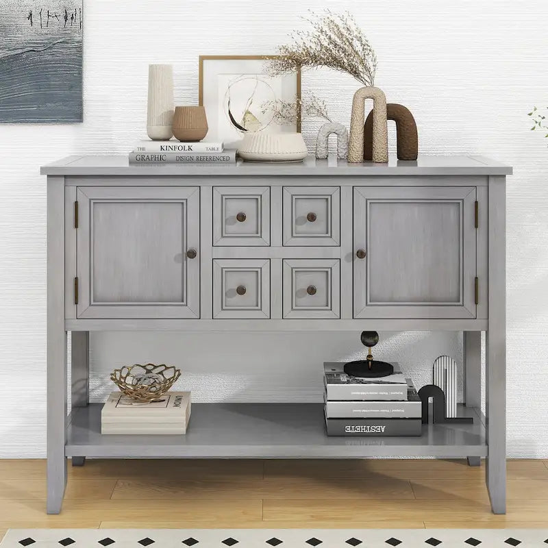 Credenza/Mobile Buffet in Stile Retrò, Tavolino Consolle in Legno con Ripiano Inferiore, Facile da Montare, per Soggiorno, Cucina, Ingresso