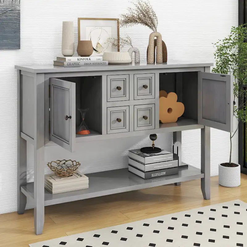 Credenza/Mobile Buffet in Stile Retrò, Tavolino Consolle in Legno con Ripiano Inferiore, Facile da Montare, per Soggiorno, Cucina, Ingresso
