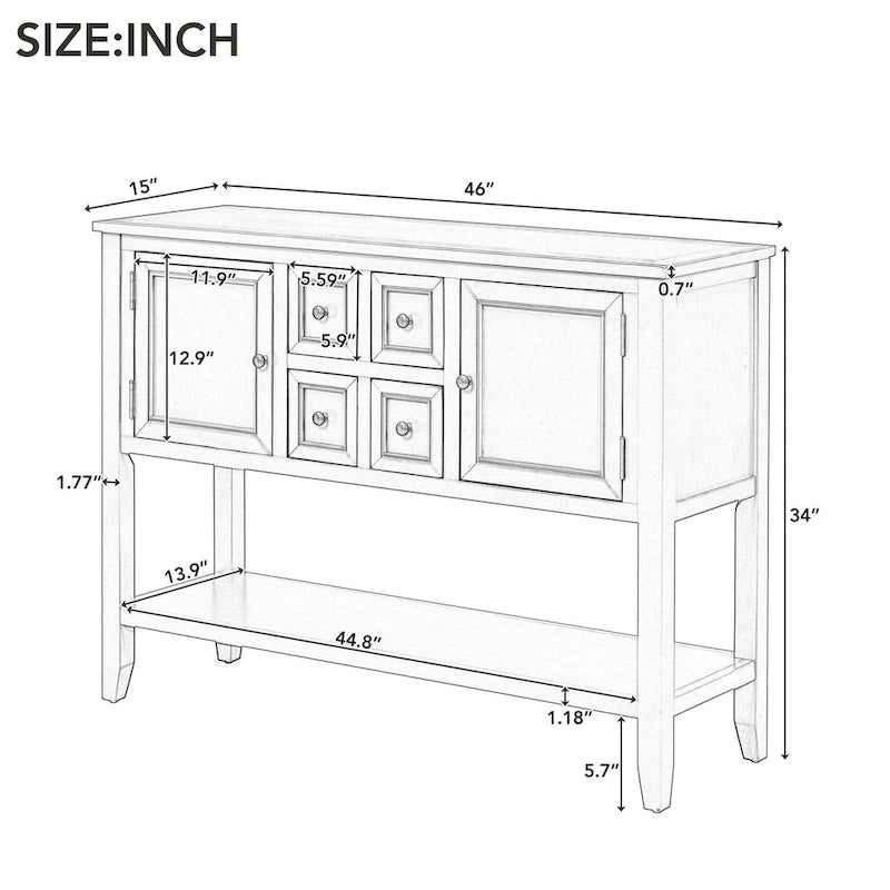 Credenza/Mobile Buffet in Stile Retrò, Tavolino Consolle in Legno con Ripiano Inferiore, Facile da Montare, per Soggiorno, Cucina, Ingresso