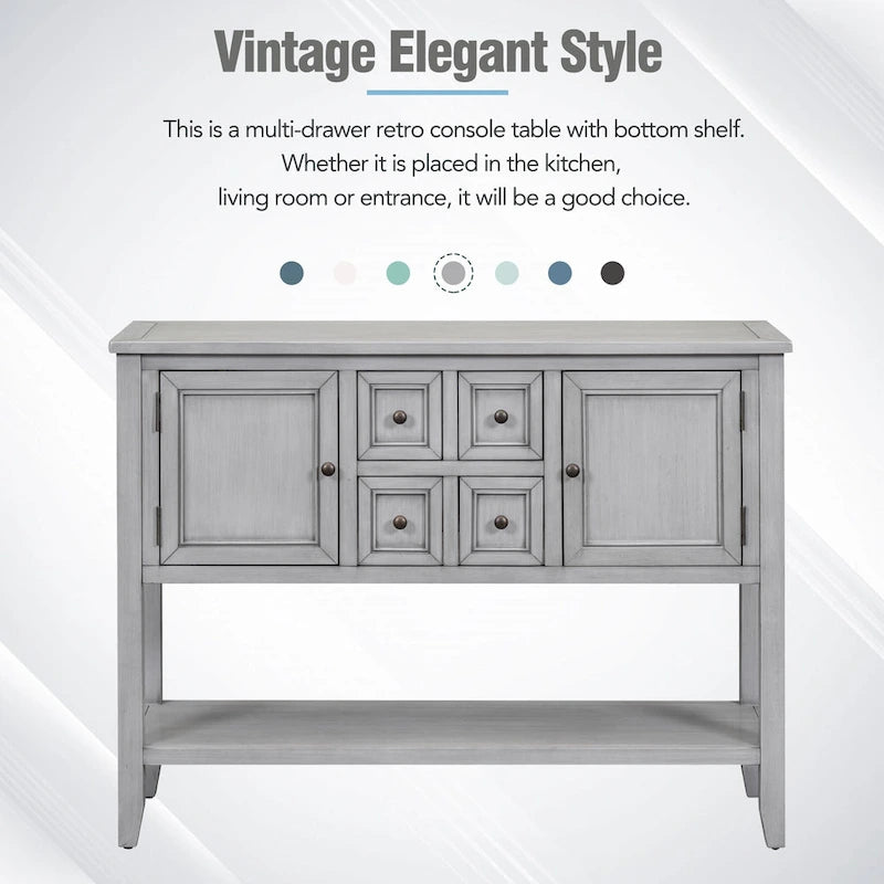 Credenza/Mobile Buffet in Stile Retrò, Tavolino Consolle in Legno con Ripiano Inferiore, Facile da Montare, per Soggiorno, Cucina, Ingresso