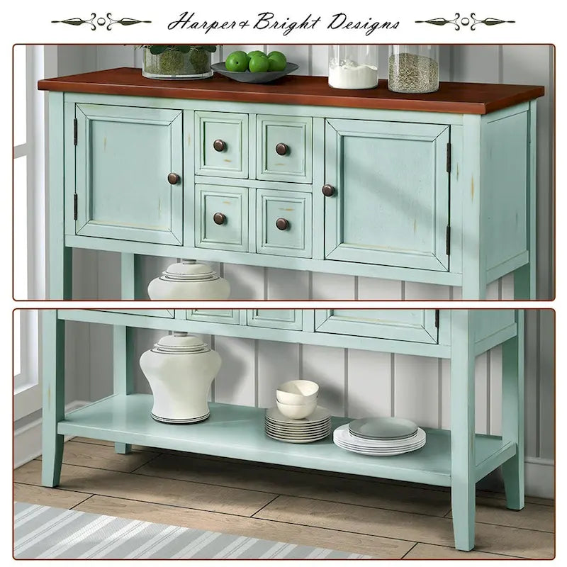 Credenza/Mobile Buffet in Stile Retrò, Tavolino Consolle in Legno con Ripiano Inferiore, Facile da Montare, per Soggiorno, Cucina, Ingresso