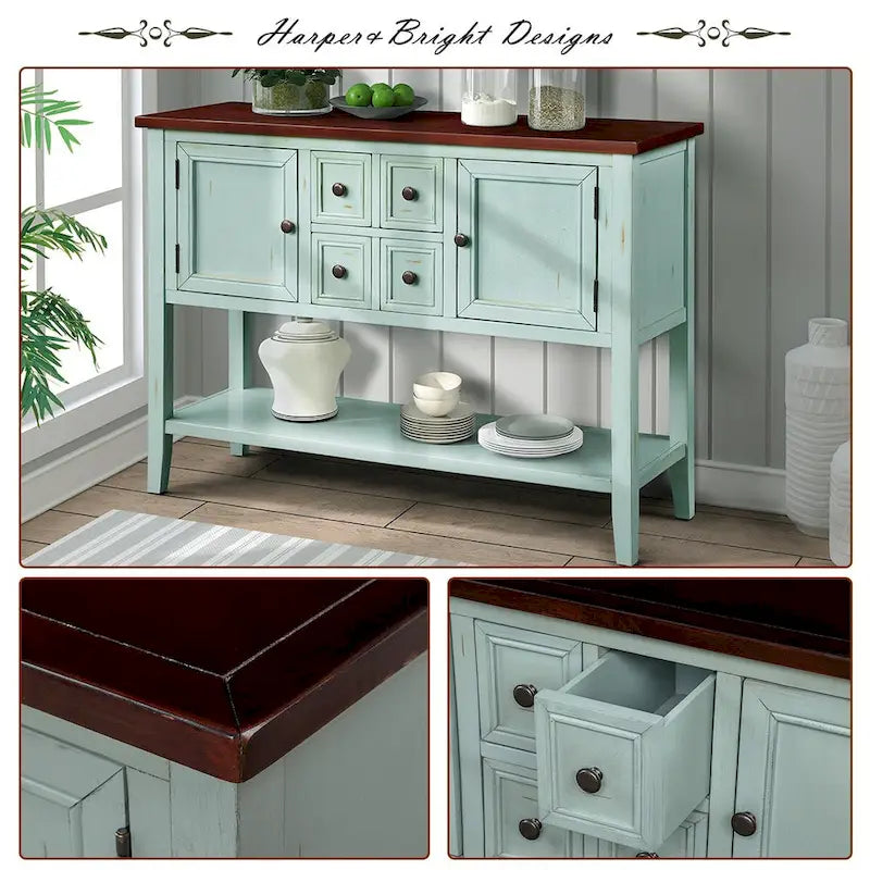 Credenza/Mobile Buffet in Stile Retrò, Tavolino Consolle in Legno con Ripiano Inferiore, Facile da Montare, per Soggiorno, Cucina, Ingresso