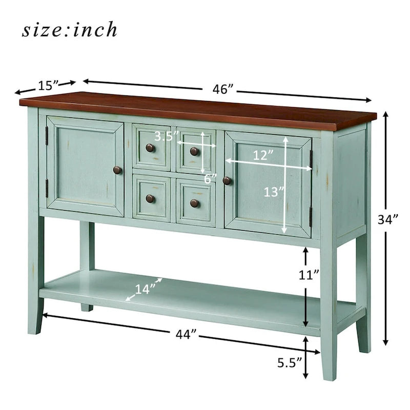 Credenza/Mobile Buffet in Stile Retrò, Tavolino Consolle in Legno con Ripiano Inferiore, Facile da Montare, per Soggiorno, Cucina, Ingresso