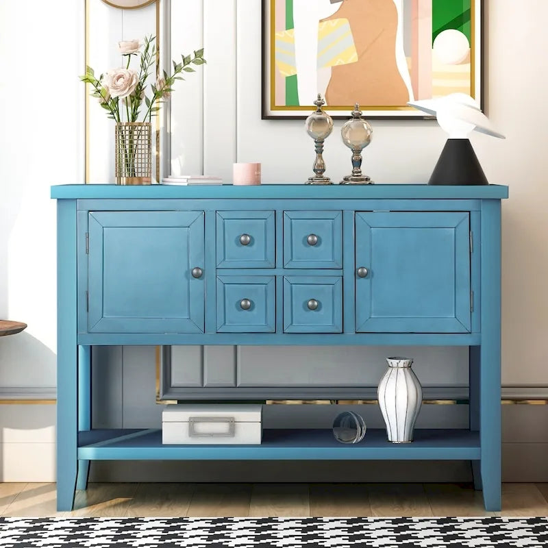 Credenza/Mobile Buffet in Stile Retrò, Tavolino Consolle in Legno con Ripiano Inferiore, Facile da Montare, per Soggiorno, Cucina, Ingresso
