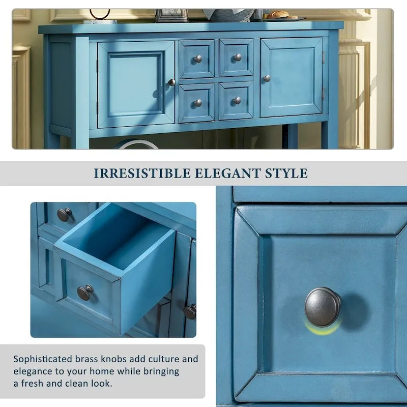 Credenza/Mobile Buffet in Stile Retrò, Tavolino Consolle in Legno con Ripiano Inferiore, Facile da Montare, per Soggiorno, Cucina, Ingresso