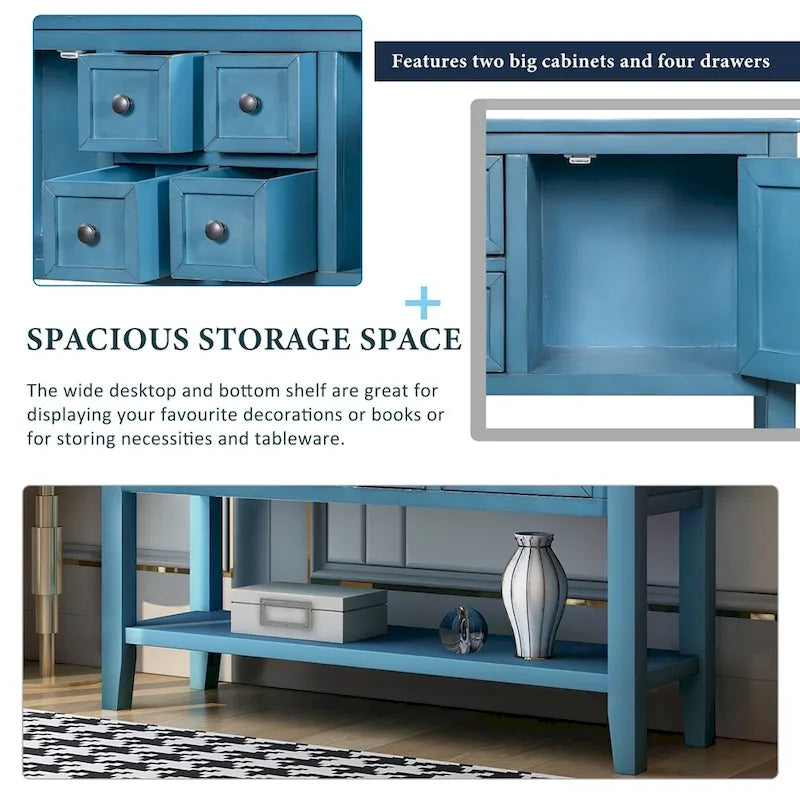 Credenza/Mobile Buffet in Stile Retrò, Tavolino Consolle in Legno con Ripiano Inferiore, Facile da Montare, per Soggiorno, Cucina, Ingresso