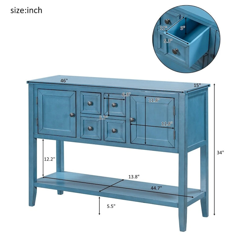 Credenza/Mobile Buffet in Stile Retrò, Tavolino Consolle in Legno con Ripiano Inferiore, Facile da Montare, per Soggiorno, Cucina, Ingresso