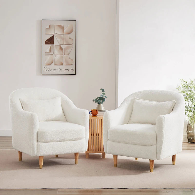 VANOMi 28.34W Set Of 2 Accent Armchair, Velvet Barrel Chair with Solid Wood Legs