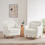 VANOMi 28.34W Set Of 2 Accent Armchair, Velvet Barrel Chair with Solid Wood Legs