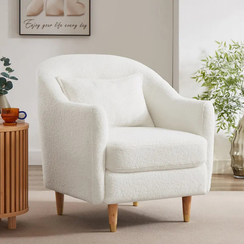 VANOMi 28.34W Set Of 2 Accent Armchair, Velvet Barrel Chair with Solid Wood Legs