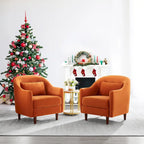 VANOMi 28.34W Set Of 2 Accent Armchair, Velvet Barrel Chair with Solid Wood Legs