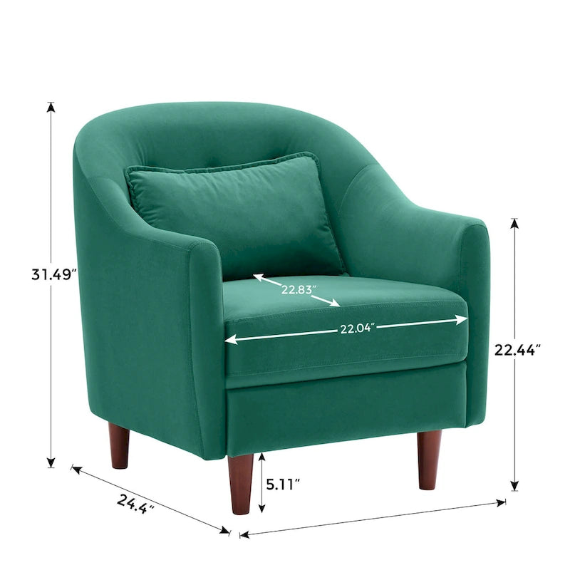 VANOMi 28.34W Set Of 2 Accent Armchair, Velvet Barrel Chair with Solid Wood Legs