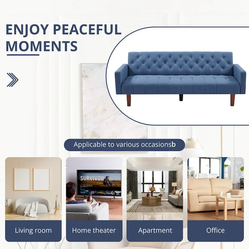 Divano letto futon in velluto da 74 pollici, divanetto convertibile con schienale regolabile, divano letto con gambe affusolate in legno per piccoli spazi