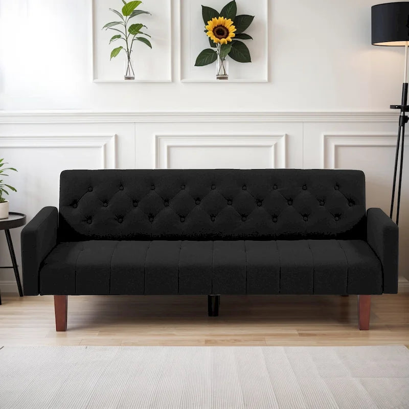 Divano letto futon in velluto da 74 pollici, divanetto convertibile con schienale regolabile, divano letto con gambe affusolate in legno per piccoli spazi