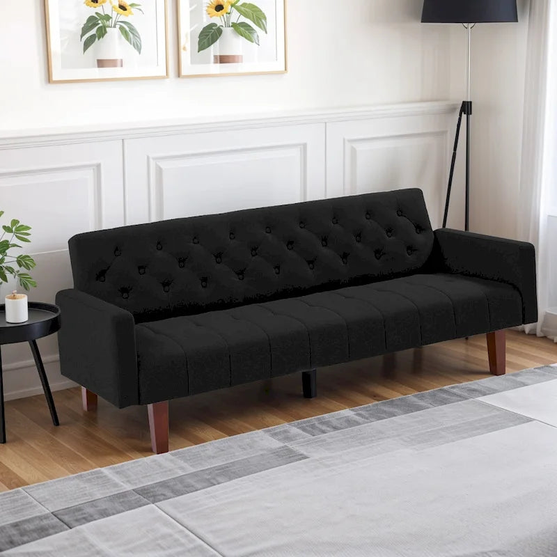 Divano letto futon in velluto da 74 pollici, divanetto convertibile con schienale regolabile, divano letto con gambe affusolate in legno per piccoli spazi