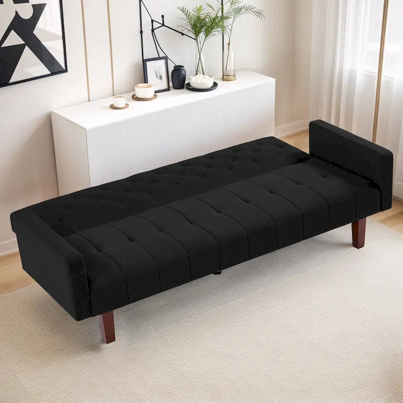 Divano letto futon in velluto da 74 pollici, divanetto convertibile con schienale regolabile, divano letto con gambe affusolate in legno per piccoli spazi