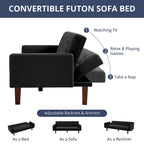 Divano letto futon in velluto da 74 pollici, divanetto convertibile con schienale regolabile, divano letto con gambe affusolate in legno per piccoli spazi