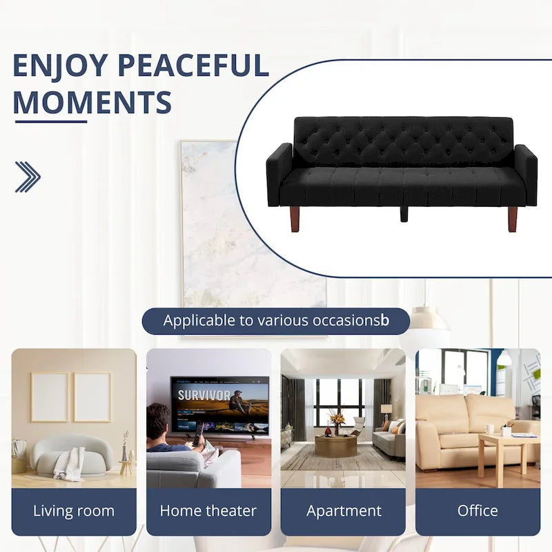 Divano letto futon in velluto da 74 pollici, divanetto convertibile con schienale regolabile, divano letto con gambe affusolate in legno per piccoli spazi