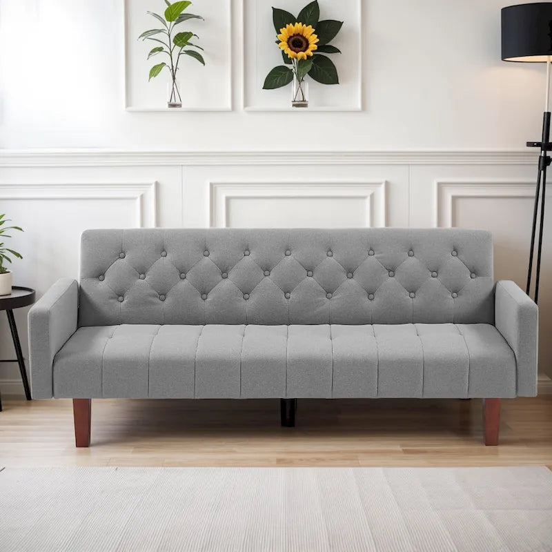 Divano letto futon in velluto da 74 pollici, divanetto convertibile con schienale regolabile, divano letto con gambe affusolate in legno per piccoli spazi