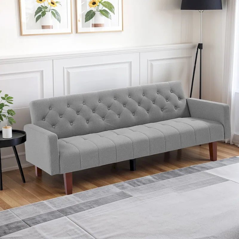 Divano letto futon in velluto da 74 pollici, divanetto convertibile con schienale regolabile, divano letto con gambe affusolate in legno per piccoli spazi