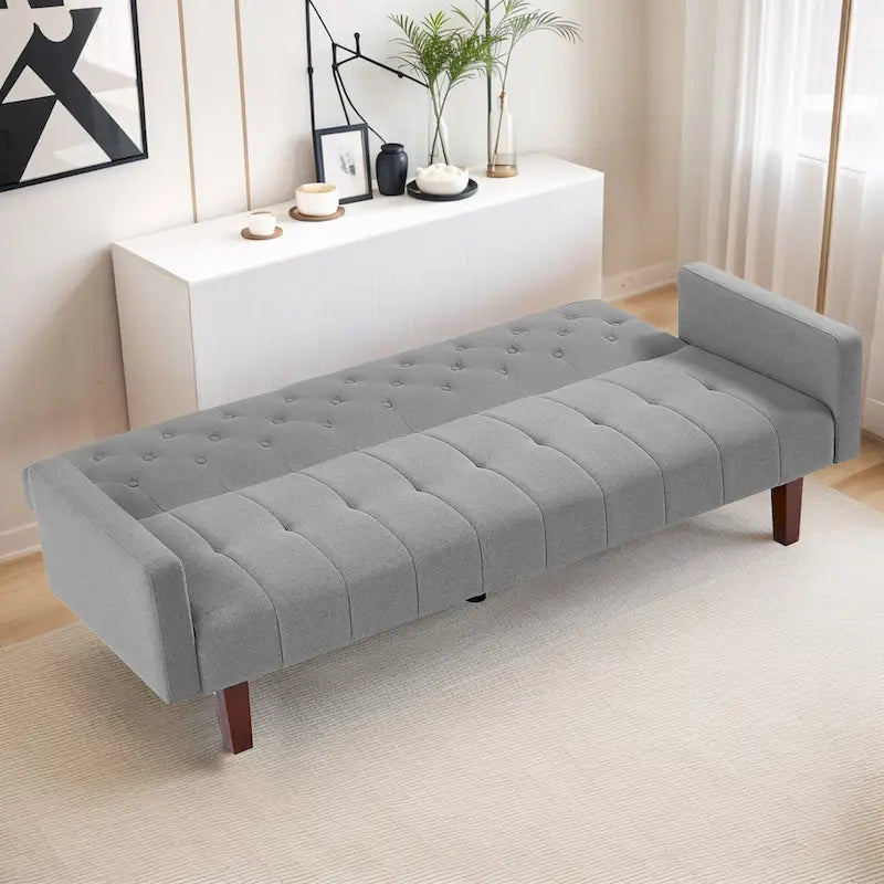 Divano letto futon in velluto da 74 pollici, divanetto convertibile con schienale regolabile, divano letto con gambe affusolate in legno per piccoli spazi