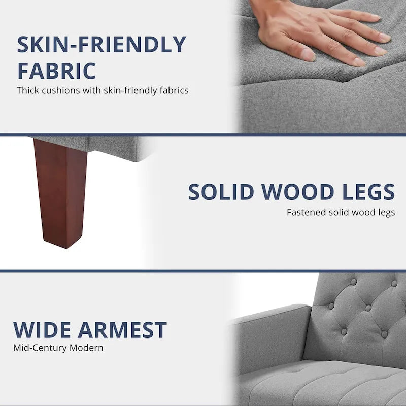 Divano letto futon in velluto da 74 pollici, divanetto convertibile con schienale regolabile, divano letto con gambe affusolate in legno per piccoli spazi